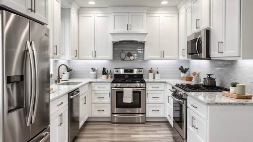 Newly renovated kitchen in a modern, contemporary design, showcasing a unique blend of aesthetics and functionality.