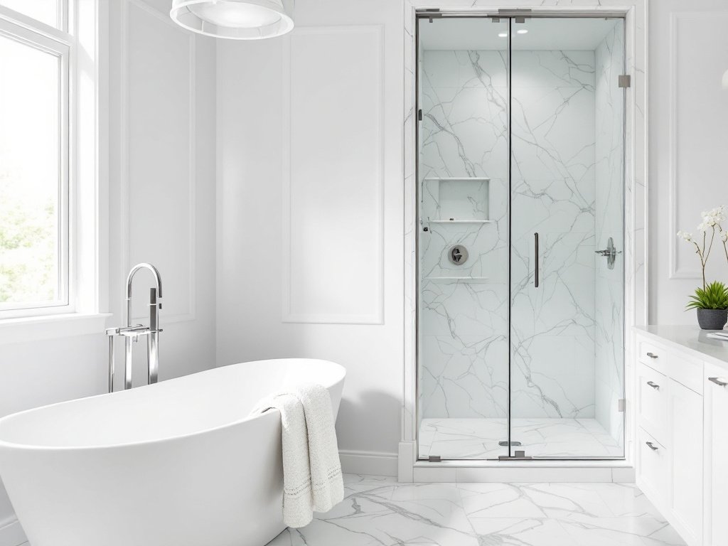 A newly renovated, luxurious Boston-style bathroom, transformed into a private haven.