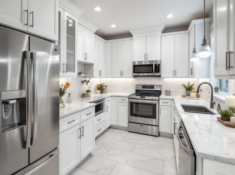 A beautifully renovated kitchen in Boston designed with a modern, contemporary style.