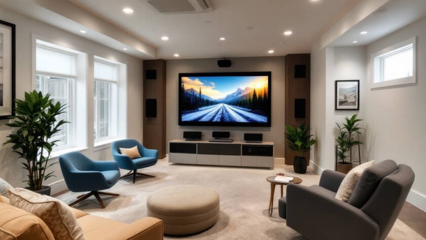Image showing a newly renovated basement in Boston with modern and contemporary design.