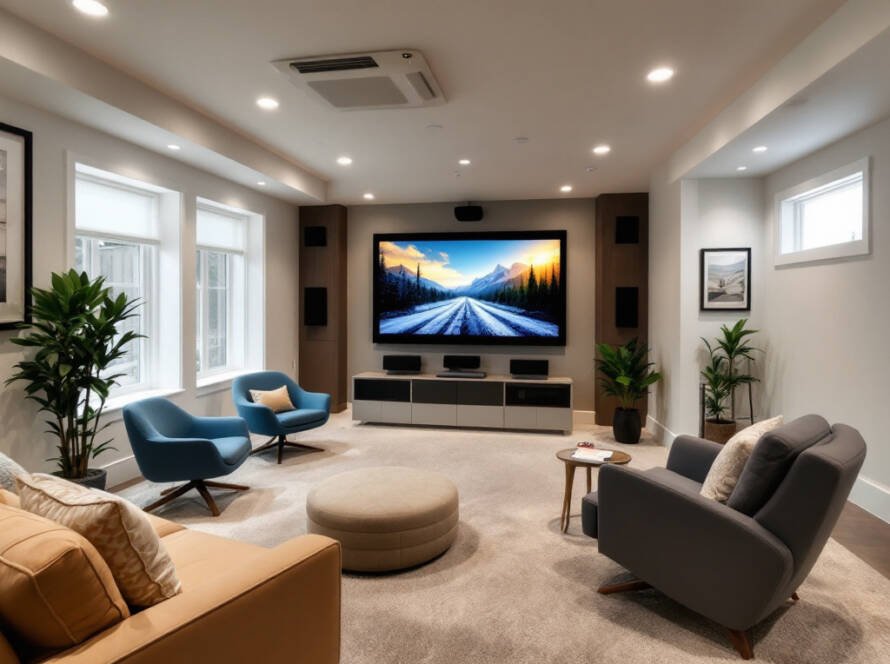 Image showing a newly renovated basement in Boston with modern and contemporary design.