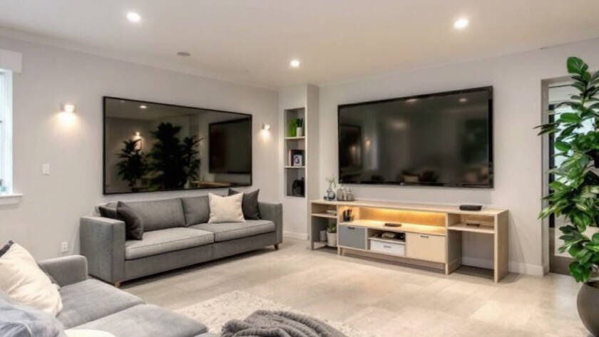 Image showcasing a modern and contemporary design in renovated Boston basement.
