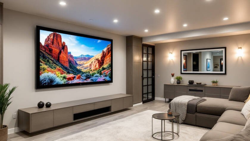 Image showcasing the renovation of a basement in Boston featuring modern and contemporary design elements.