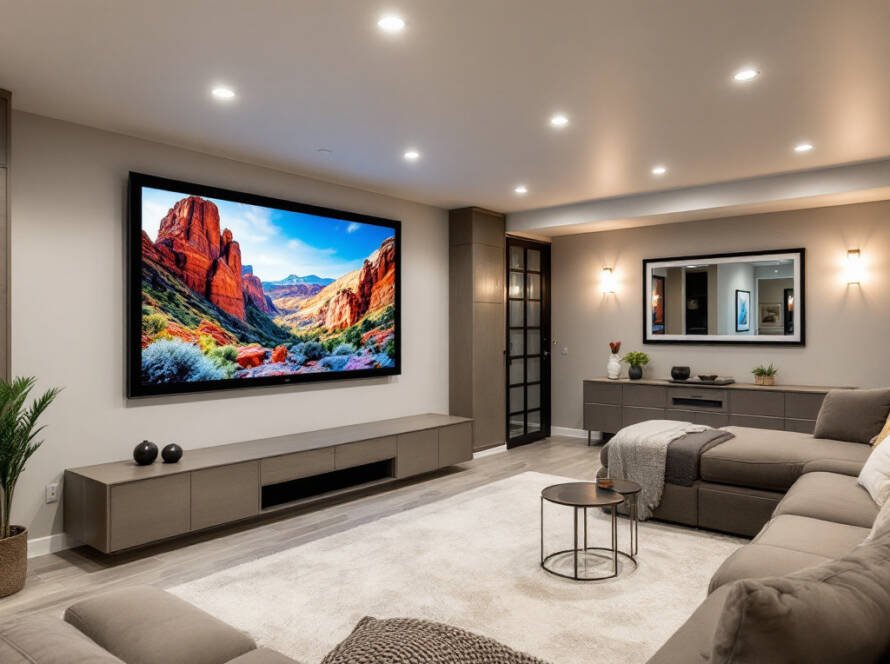 Image showcasing the renovation of a basement in Boston featuring modern and contemporary design elements.