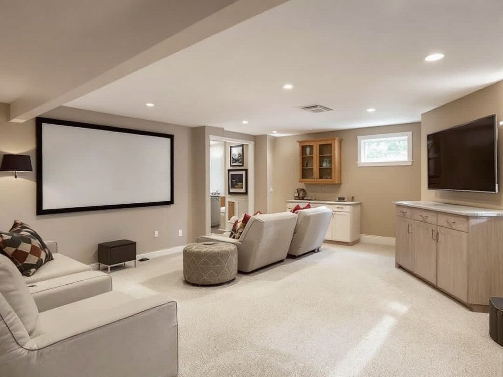 An image showcasing the newly renovated basement in Boston which is an ideal family space.