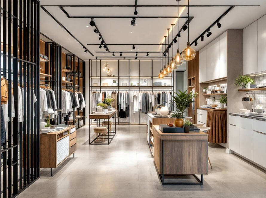 Alt text: Modern and contemporary architecture style in a newly renovated Boston store.