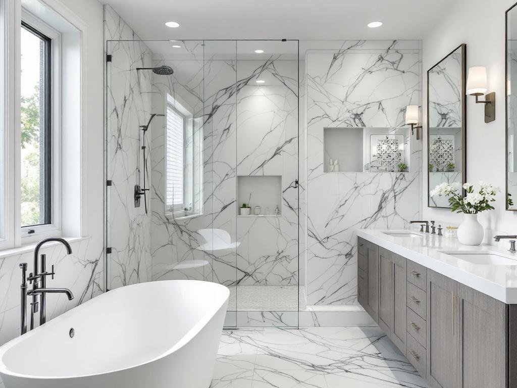 Alt text: A newly renovated, modern Boston bathroom with contemporary design.