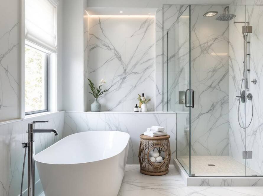 A newly renovated, modern and contemporary designed Boston bathroom.