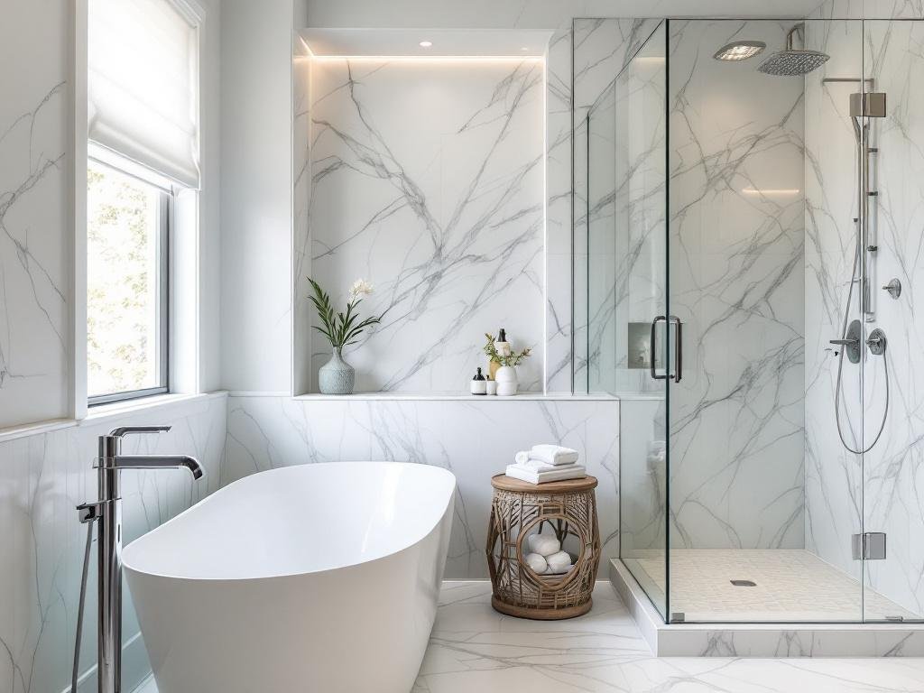 A newly renovated, modern and contemporary designed Boston bathroom. 