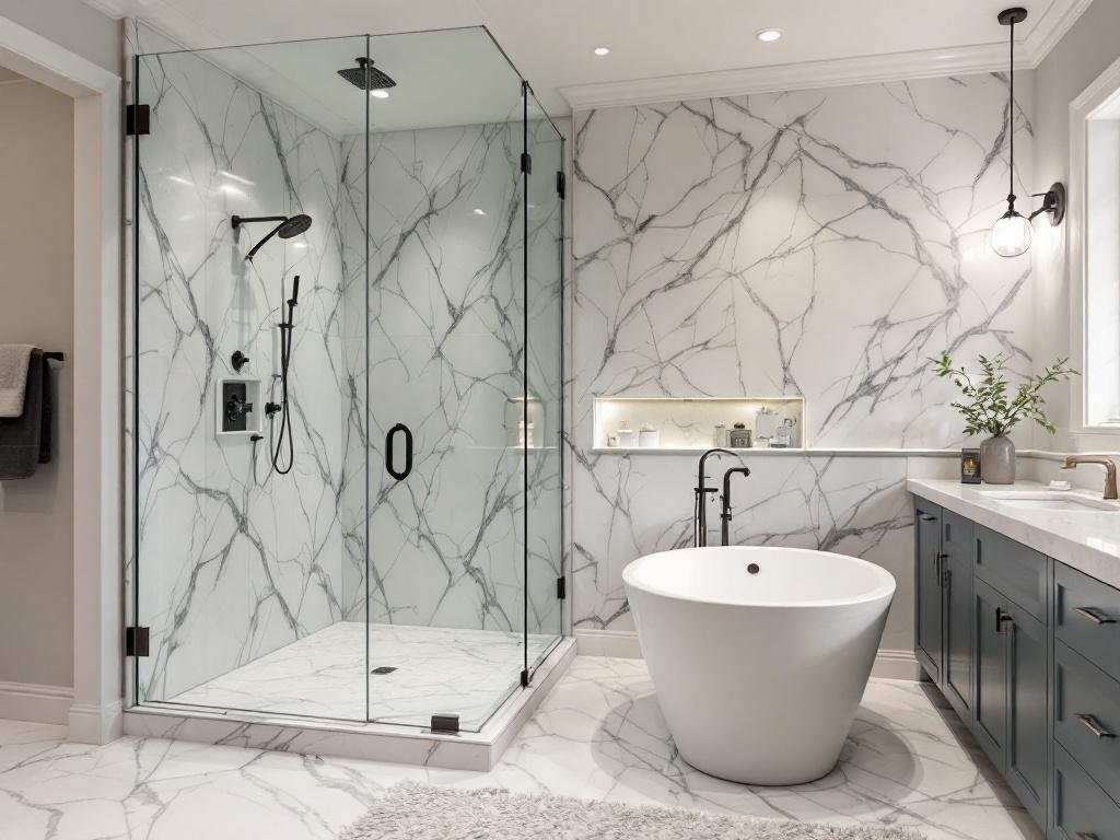 Newly renovated Boston bathroom glowing with a fresh vibe.