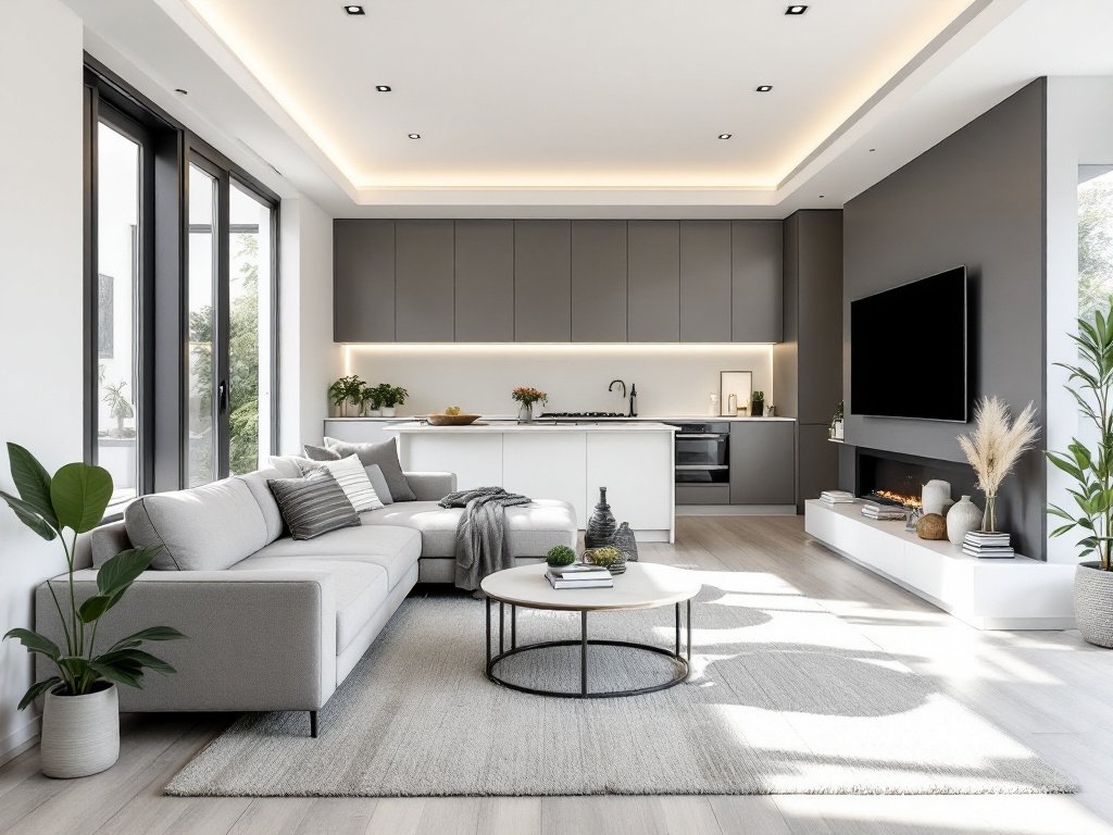 Modern, contemporary interior design rendering with new upgrades featuring the Boston style.