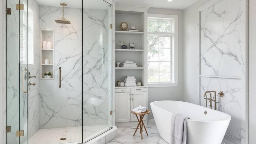 Modern and well-designed Boston bathroom renovation.