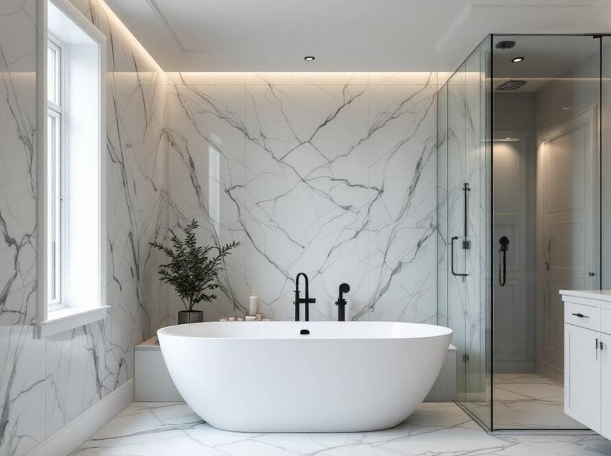 An image displaying a modernized, contemporary Boston bathroom renovation.
