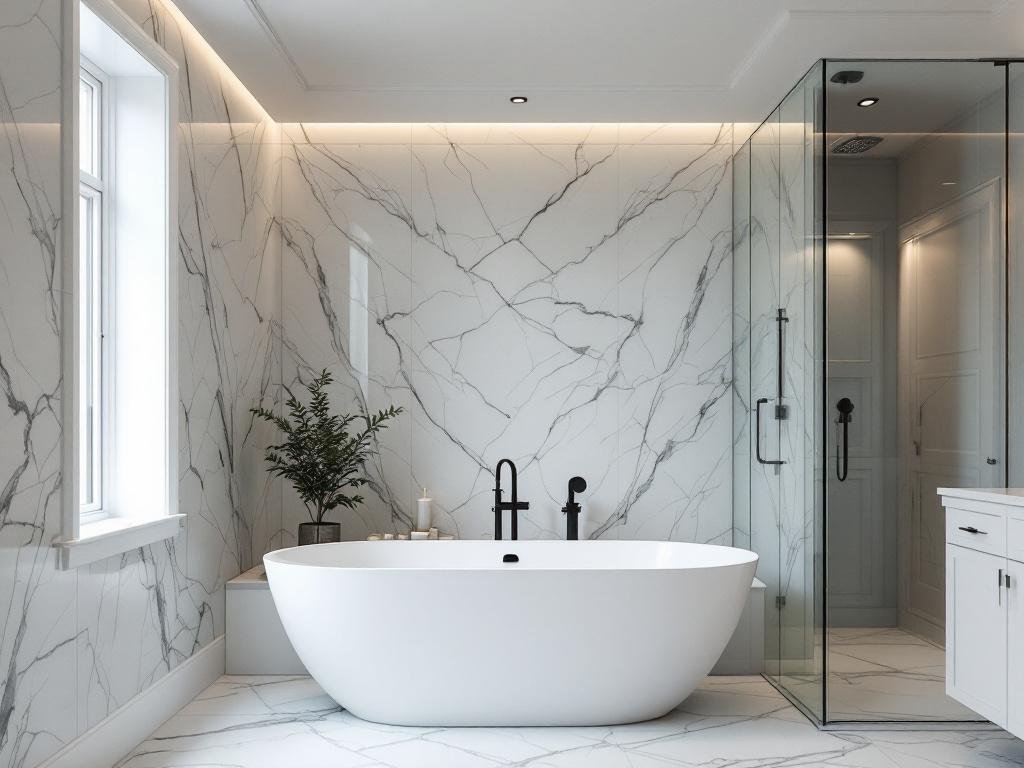 An image displaying a modernized, contemporary Boston bathroom renovation.