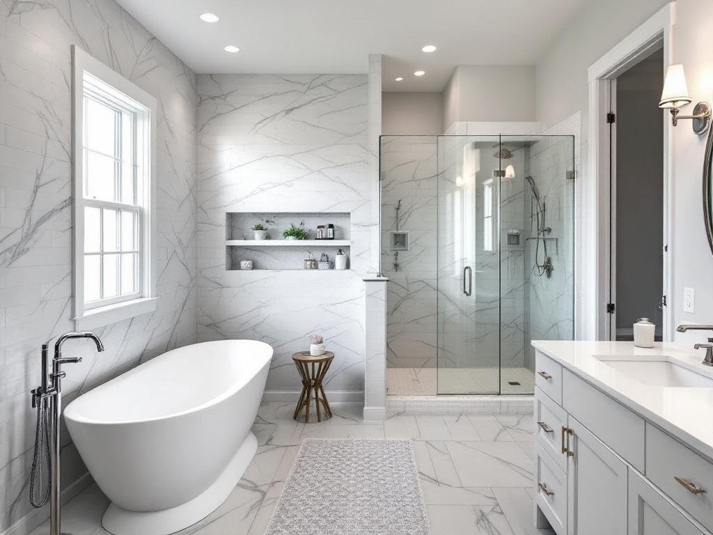 Sleek, newly renovated bathroom showcasing modern design principles.