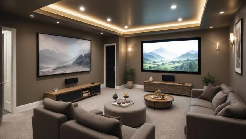 Alt text: A freshly renovated, modernly designed basement in Boston showcasing a contemporary style.