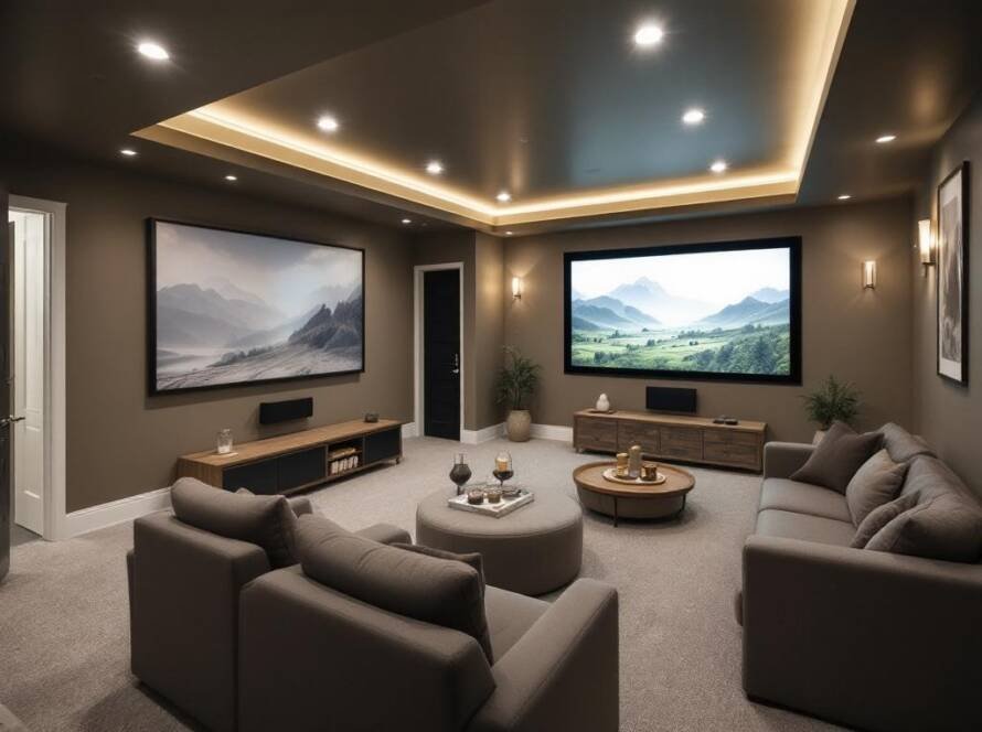 Alt text: A freshly renovated, modernly designed basement in Boston showcasing a contemporary style.