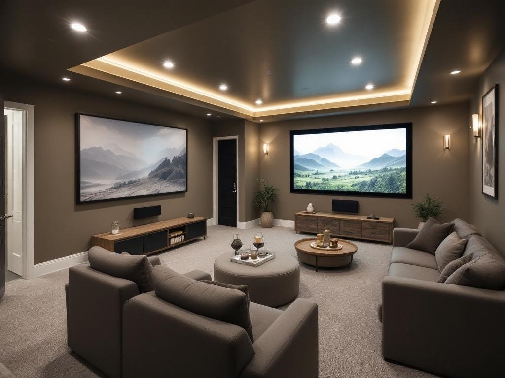 Alt text: A freshly renovated, modernly designed basement in Boston showcasing a contemporary style.