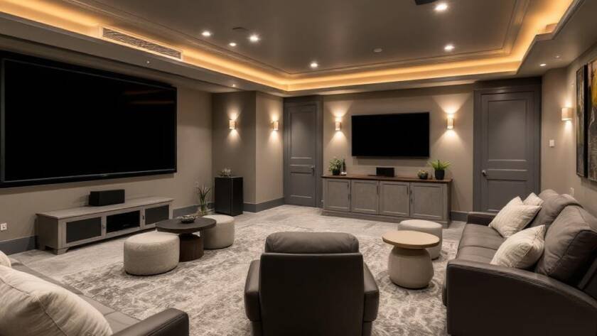 A renovated modern basement in Boston with a contemporary design.