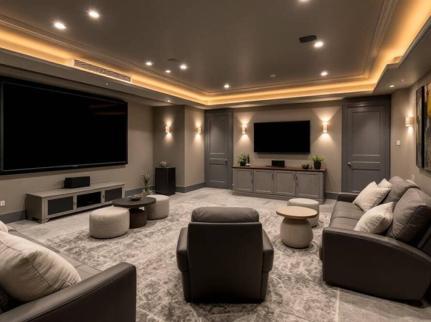 A renovated modern basement in Boston with a contemporary design.