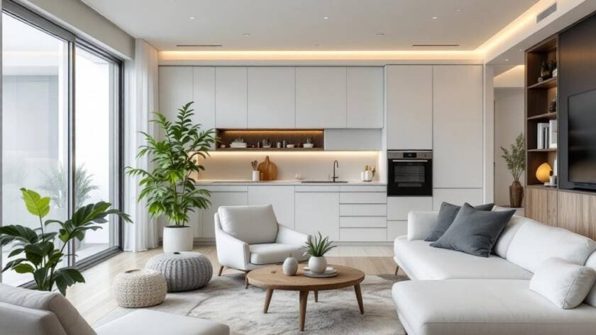 Image reflecting modern construction services provided by Boston's behind-the-scenes builder for your ideal home, characterized by contemporary design elements in a newly-built environment.