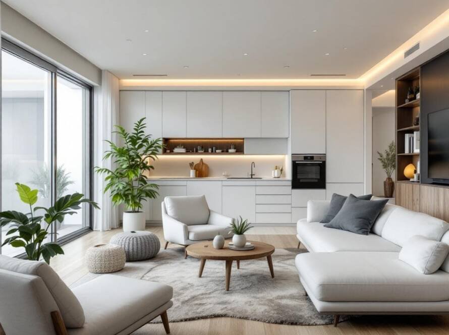 Image reflecting modern construction services provided by Boston's behind-the-scenes builder for your ideal home, characterized by contemporary design elements in a newly-built environment.