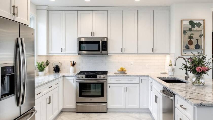 Alt Text: A newly renovated kitchen in Boston featuring modern and contemporary design elements.