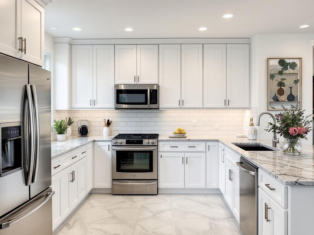 Alt Text: A newly renovated kitchen in Boston featuring modern and contemporary design elements.
