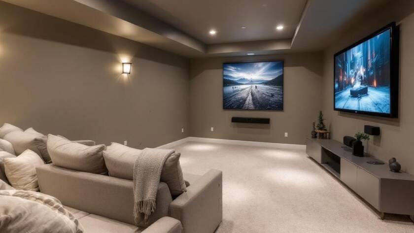 Modern, contemporary design for newly renovated basement in Boston.