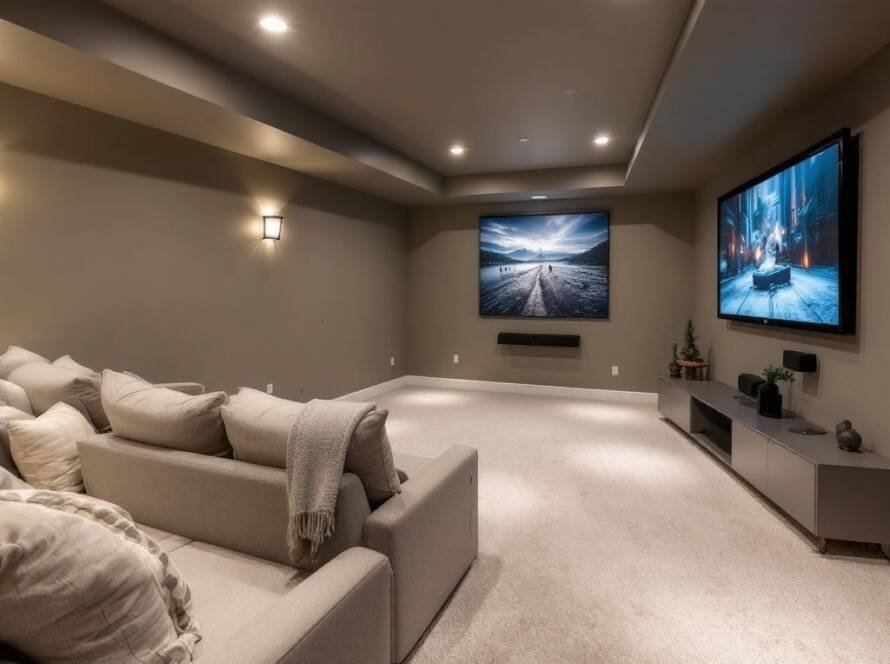 Modern, contemporary design for newly renovated basement in Boston.