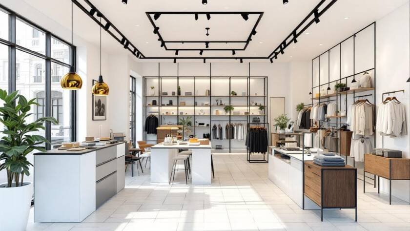 Stylish and modern interior design of a shop in Boston.