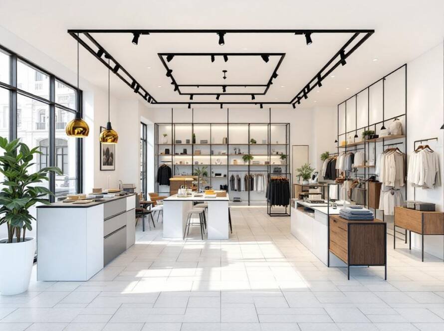 Stylish and modern interior design of a shop in Boston.