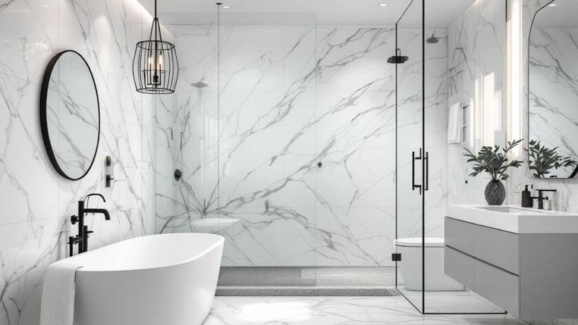 Modernized and contemporary redesign of a Boston bathroom.