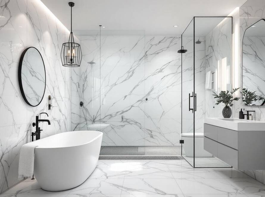 Modernized and contemporary redesign of a Boston bathroom.