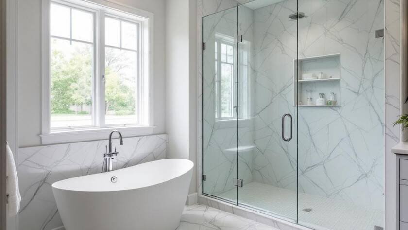 New, modern bathroom renovation in Boston, featuring a personal spa concept with a contemporary design.