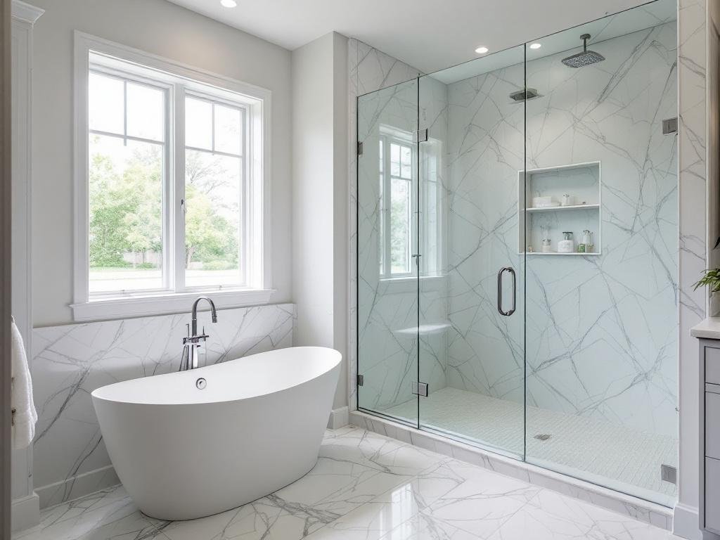 New, modern bathroom renovation in Boston, featuring a personal spa concept with a contemporary design.
