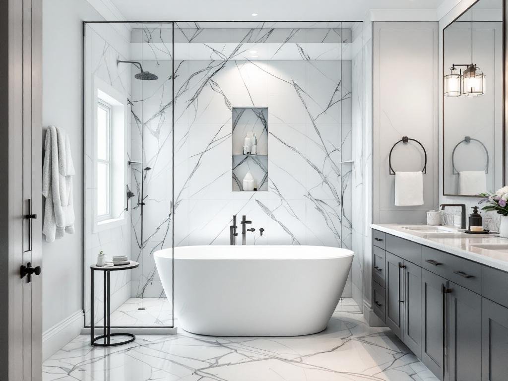 Transform Regal Living - A Look into a Modern and Sophisticated Bathroom Makeover in Boston A newly refinished bathroom in Boston showcasing a modern and contemporary design.