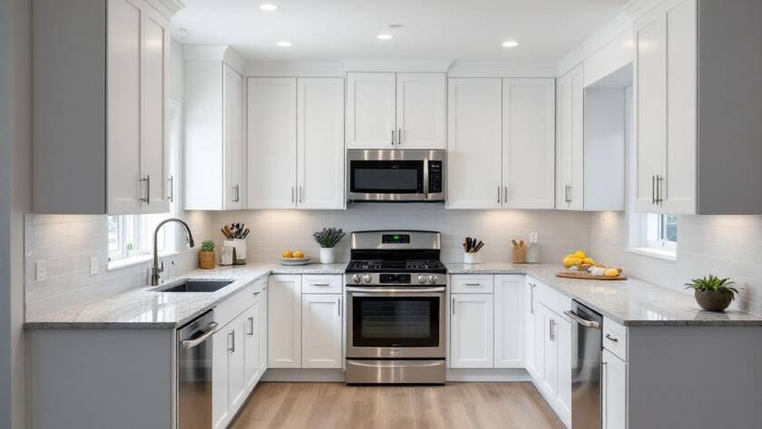 A sleek modern kitchen renovation in progress in Boston showcasing contemporary design elements.