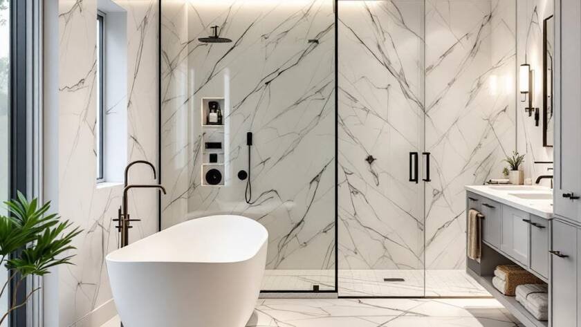 A newly renovated modern contemporary style bathroom in Boston.
