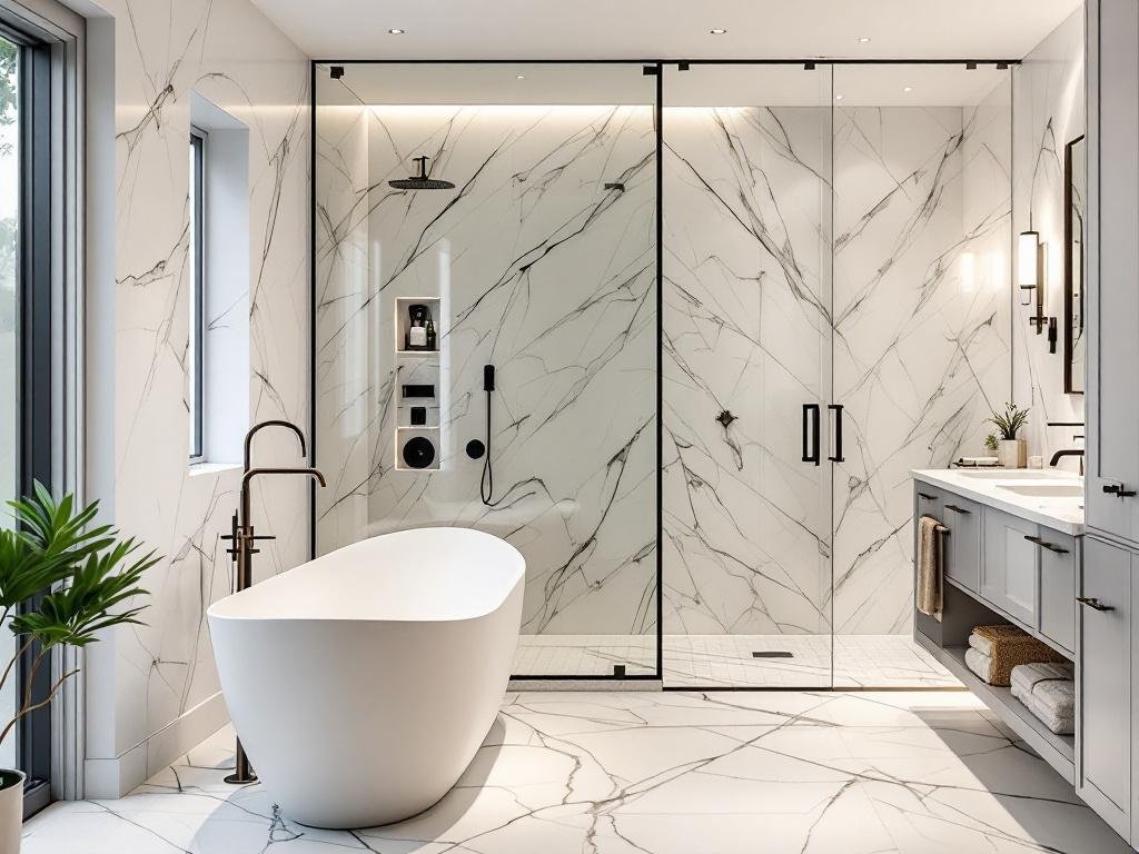 A newly renovated modern contemporary style bathroom in Boston.