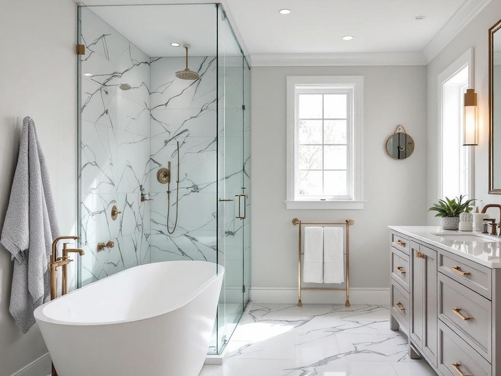 Photo illustrating a renovated bathroom.