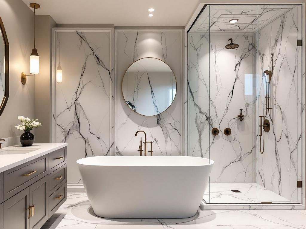 An image of a beautifully renovated bathroom with modern, contemporary design elements.