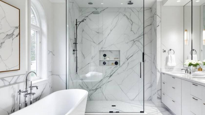 A modern and contemporary design of Boston bathroom renovation services.