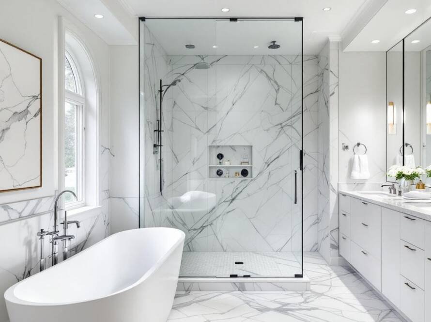 A modern and contemporary design of Boston bathroom renovation services.