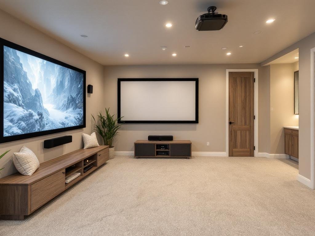 Photograph of a renovated basement in Boston featuring modern, contemporary design elements as part of the new trend of maximizing space utilization.