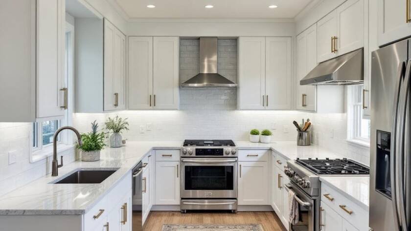 Image showcasing a sous chef preparing delightful dishes in a beautifully renovated, modern-designed kitchen in Boston.