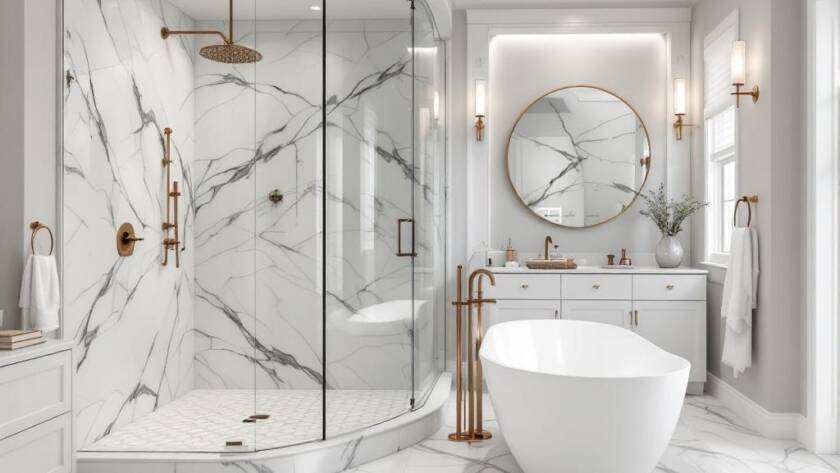 Modernized, contemporary-style Boston bathroom.