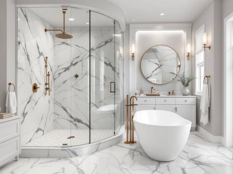 Modernized, contemporary-style Boston bathroom.