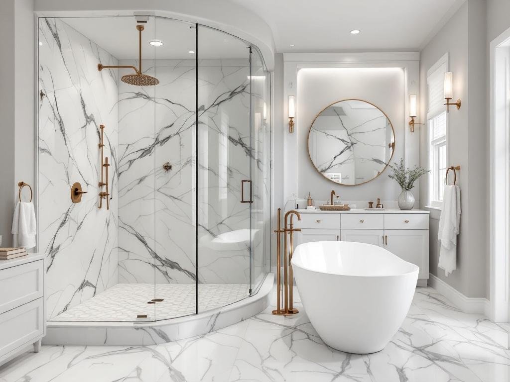 Modernized, contemporary-style Boston bathroom.