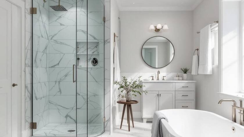 Image showing a newly renovated bathroom with modern, contemporary design elements.